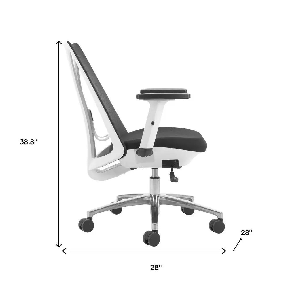 Black Silver and White Adjustable Height Swivel Rolling Office Chair - NOBLE HOME INTERIORS