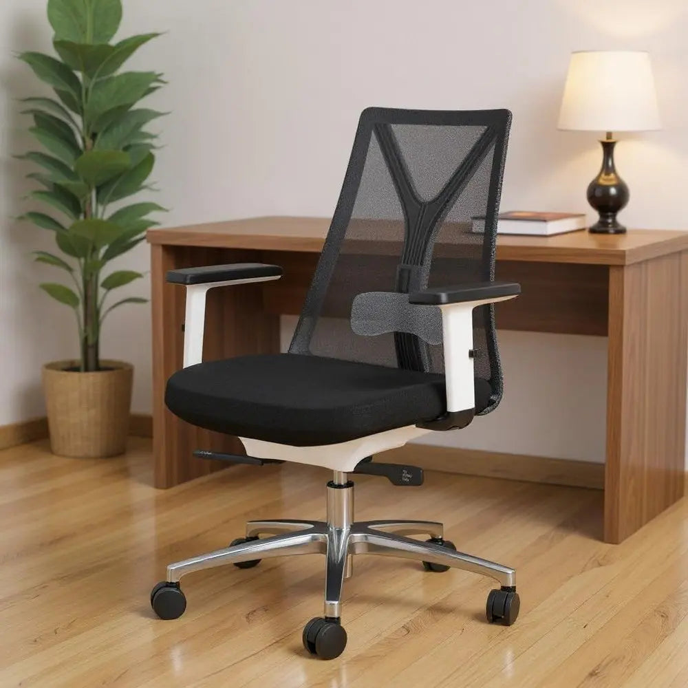 Black Silver and White Adjustable Height Swivel Rolling Office Chair - NOBLE HOME INTERIORS