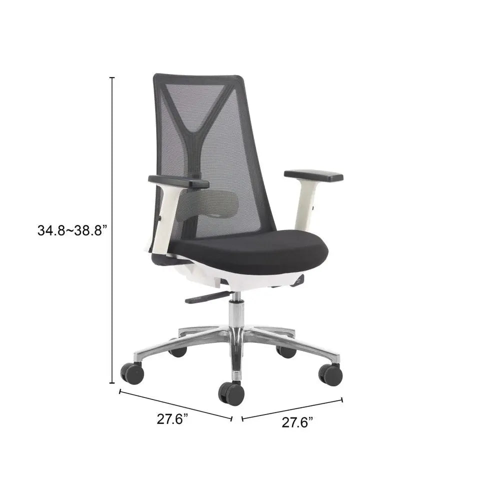 Black Silver and White Adjustable Height Swivel Rolling Office Chair - NOBLE HOME INTERIORS