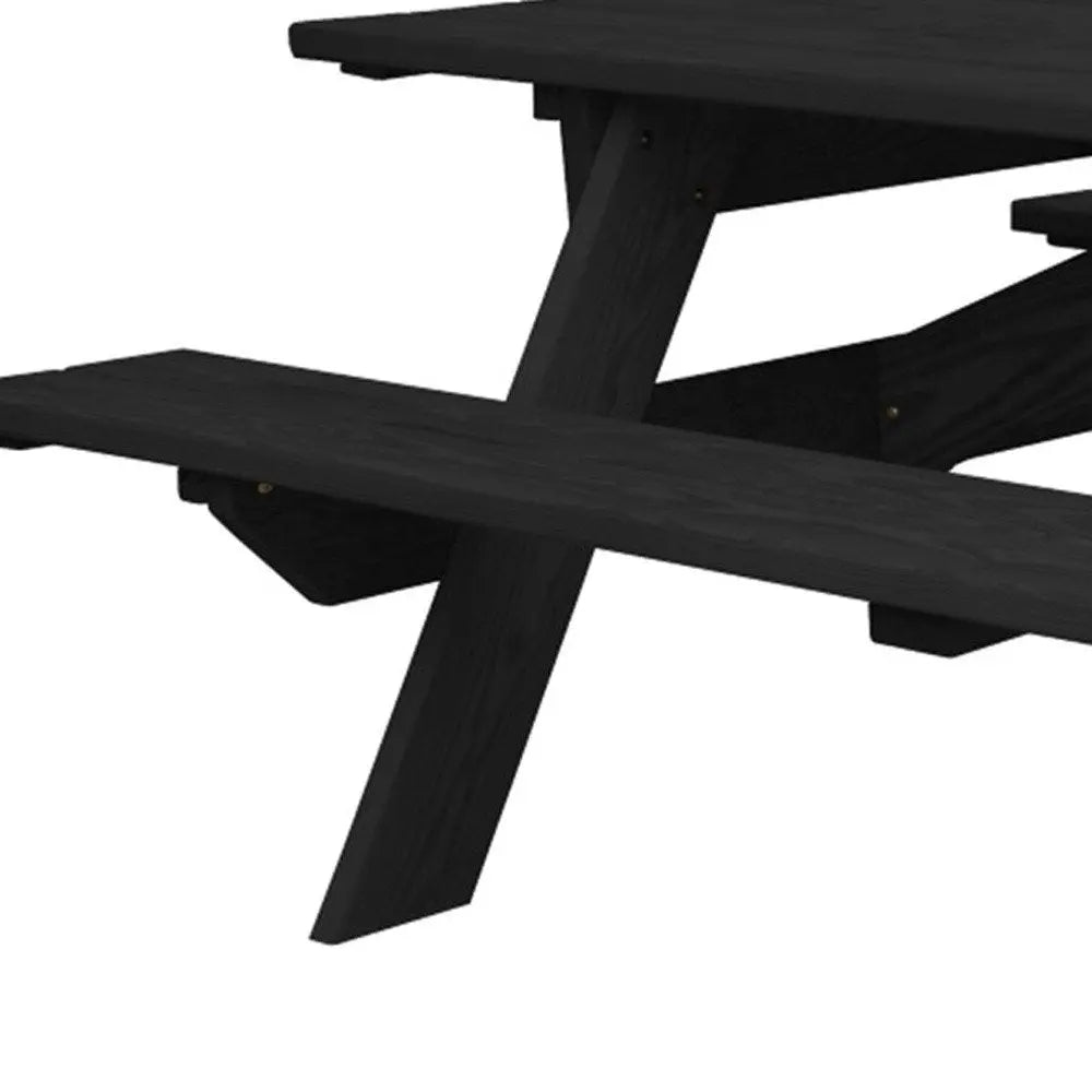 Black Solid Wood Dining Set with Two Benches With Umbrella Hole - NOBLE HOME INTERIORS