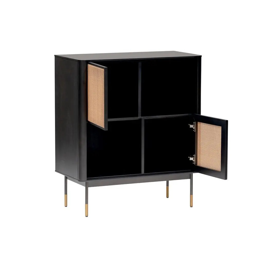 Black Wood and Wicker Accent Cabinet - NOVA HOME FURNITURE