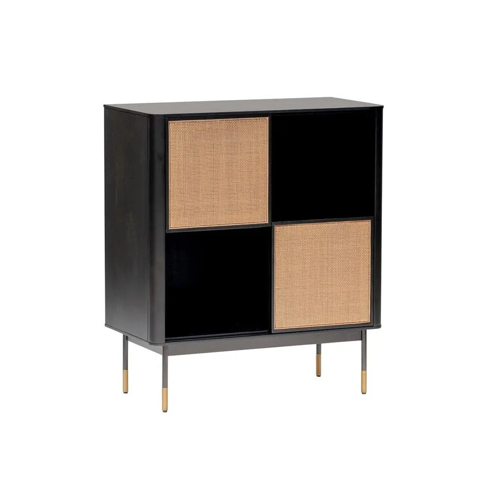 Black Wood and Wicker Accent Cabinet - NOVA HOME FURNITURE