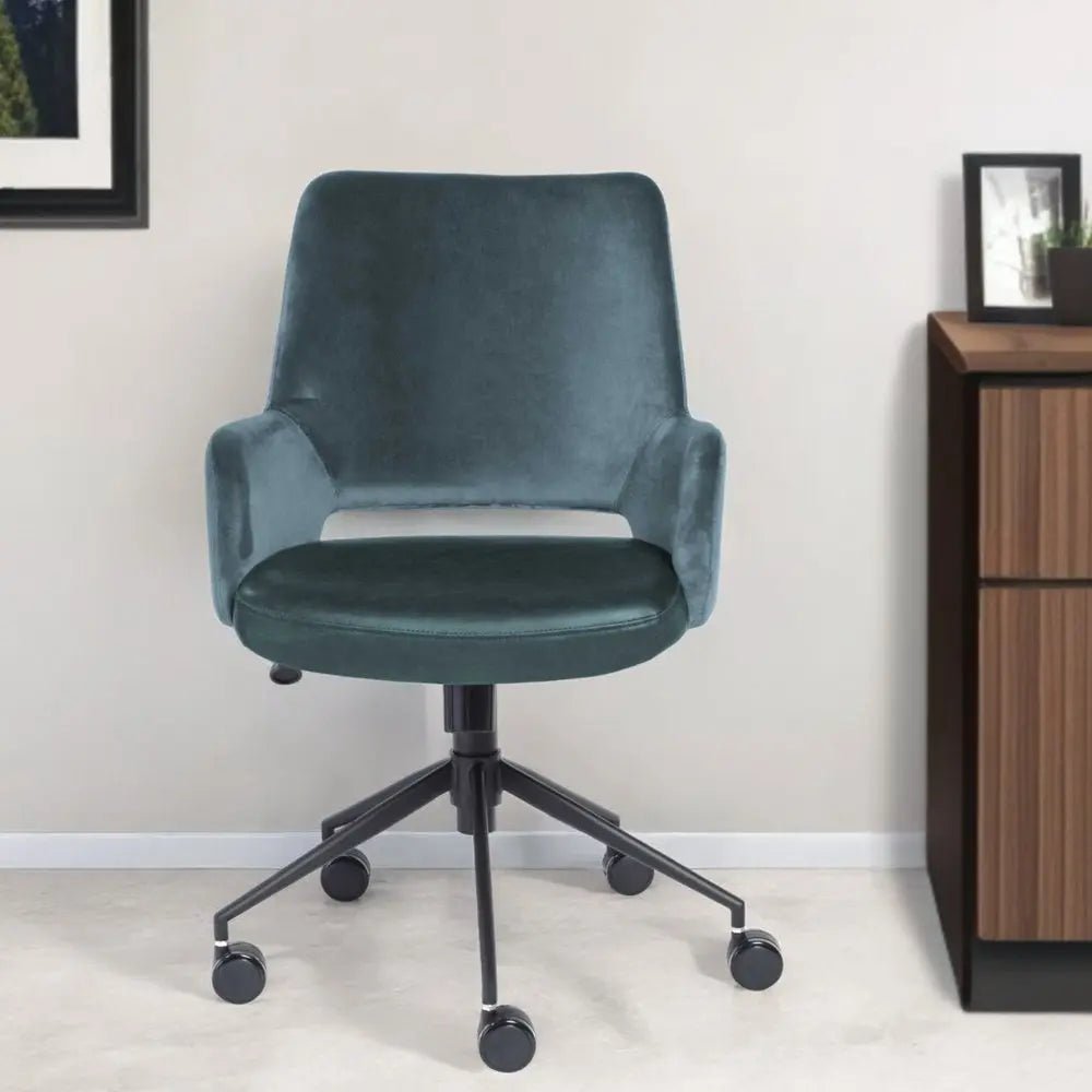 Blue and Black Adjustable Swivel Fabric Rolling Office Chair - NOBLE HOME INTERIORS