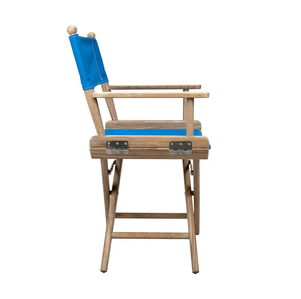 Blue And Brown Solid Wood Director Chair - NOBLE HOME INTERIORS