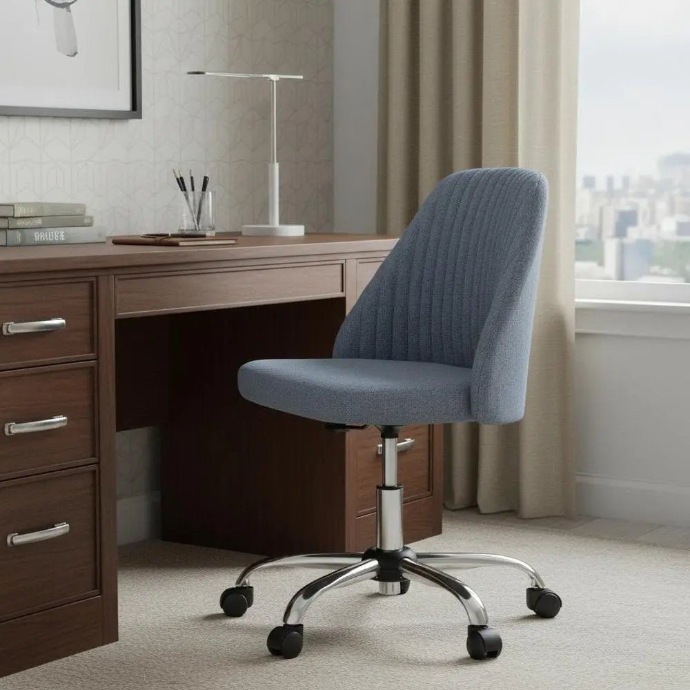 Blue and Silver Adjustable Height Swivel Rolling Office Chair - NOBLE HOME INTERIORS