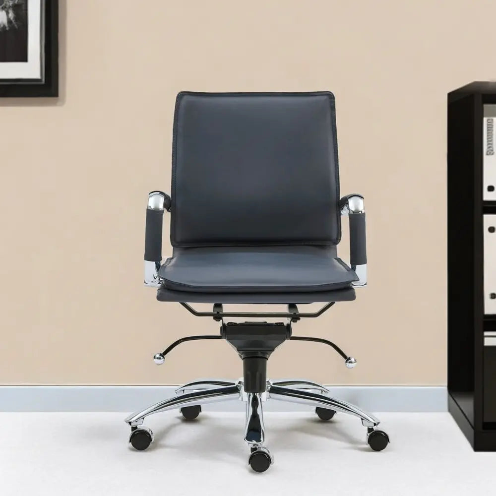 Blue and Silver Adjustable Swivel Faux Leather Rolling Conference Office Chair - NOBLE HOME INTERIORS