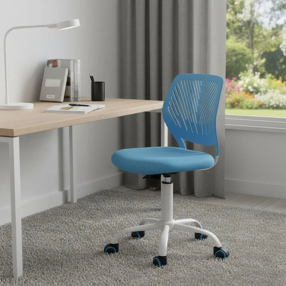 Blue and White Adjustable Height Swivel Rolling Office Chair - NOBLE HOME INTERIORS