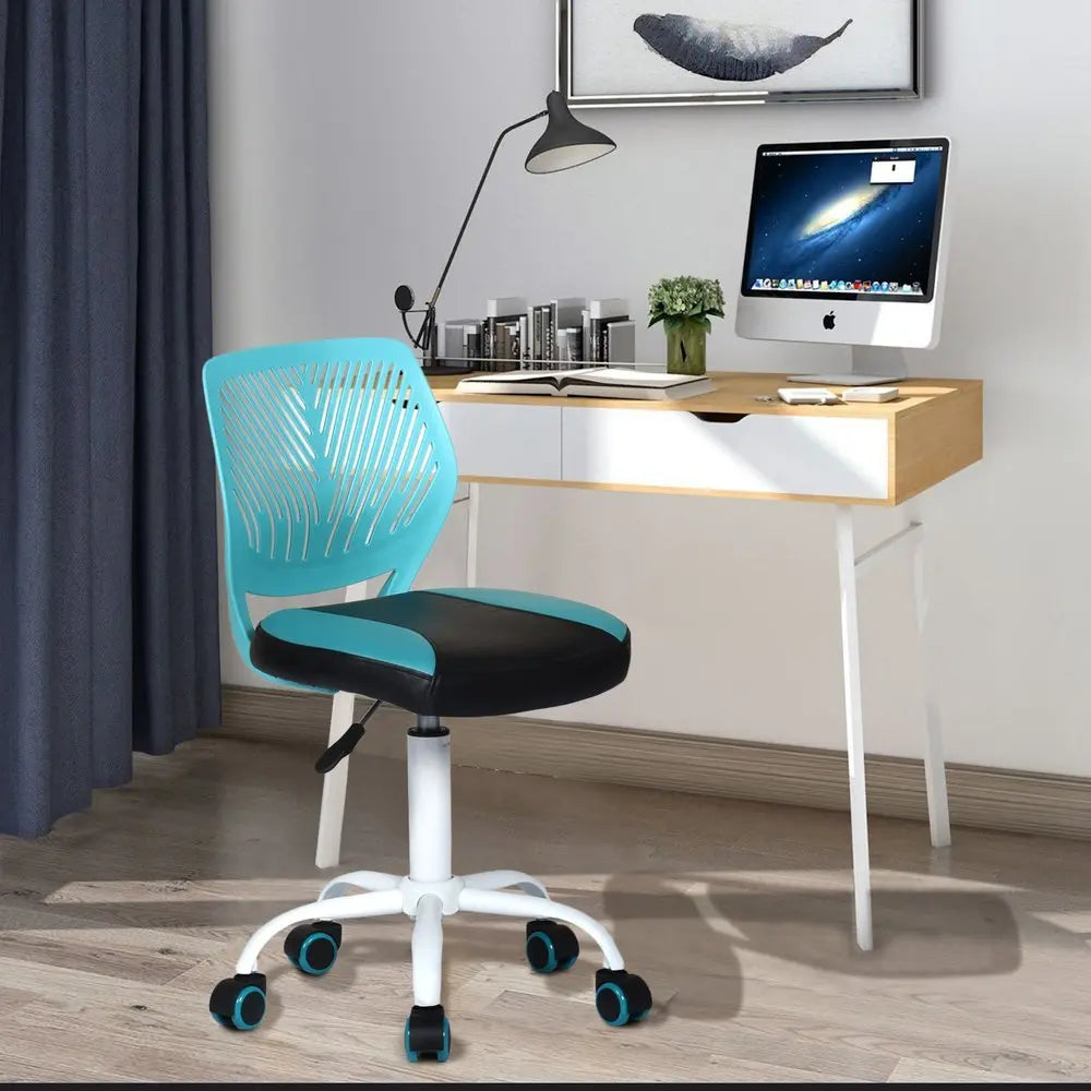 Blue Black and White Adjustable Height Swivel Rolling Office Chair - NOBLE HOME INTERIORS