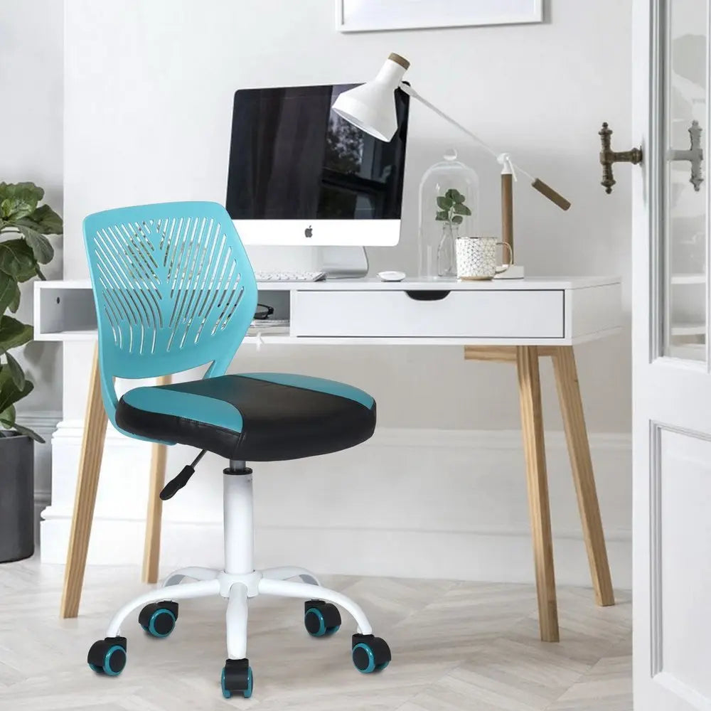 Blue Black and White Adjustable Height Swivel Rolling Office Chair - NOBLE HOME INTERIORS