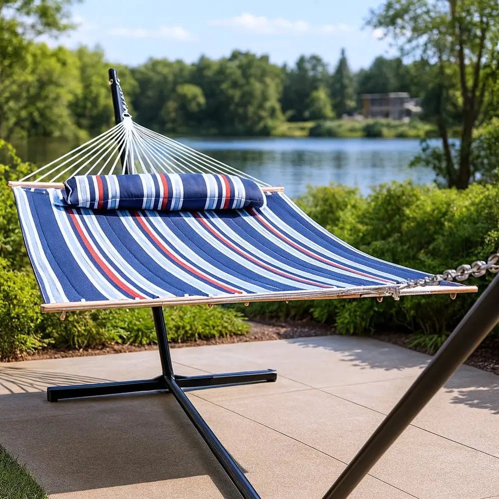 Blue Red And White Striped Double Hammock - NOBLE HOME INTERIORS