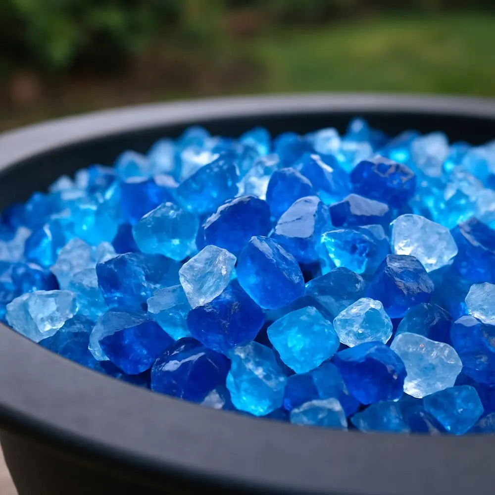 Blue Round Reflective Fire Pit Glass - NOBLE HOME INTERIORS
