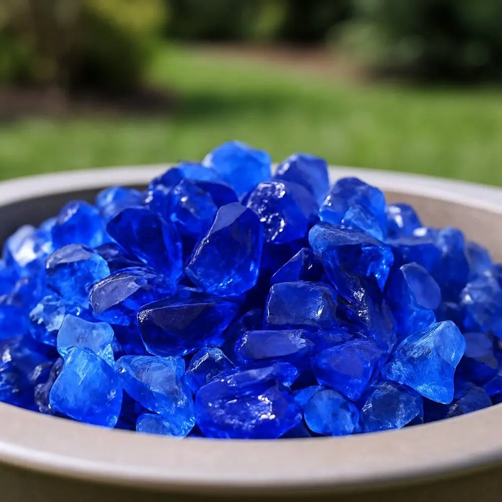 Blue Round Reflective Fire Pit Glass - NOBLE HOME INTERIORS
