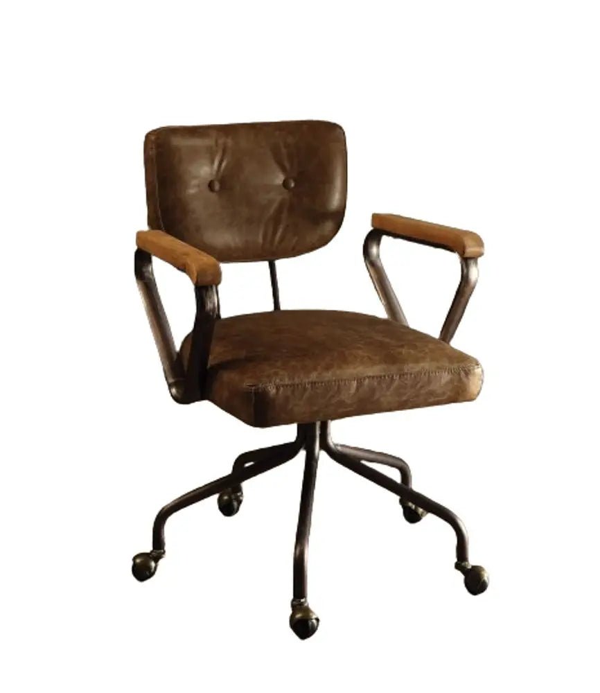 Brown and Black Swivel Faux Leather Rolling Office Chair - NOBLE HOME INTERIORS