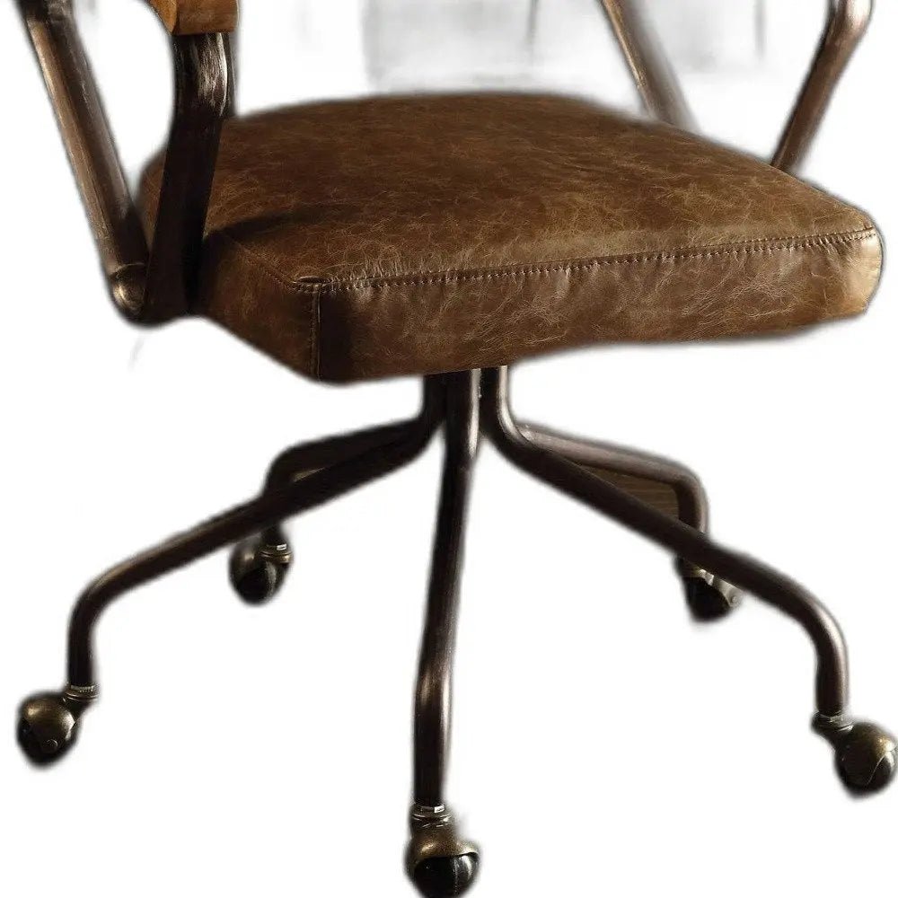 Brown and Black Swivel Faux Leather Rolling Office Chair - NOBLE HOME INTERIORS