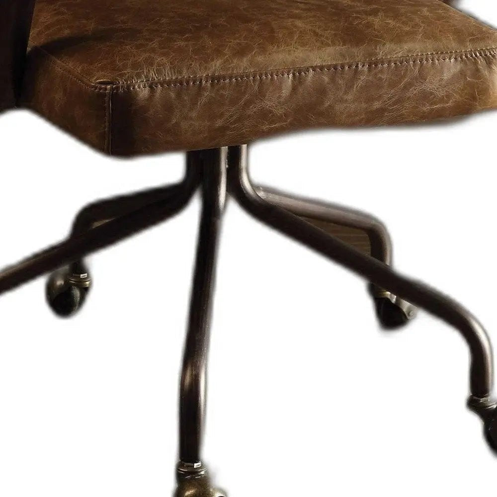 Brown and Black Swivel Faux Leather Rolling Office Chair - NOBLE HOME INTERIORS
