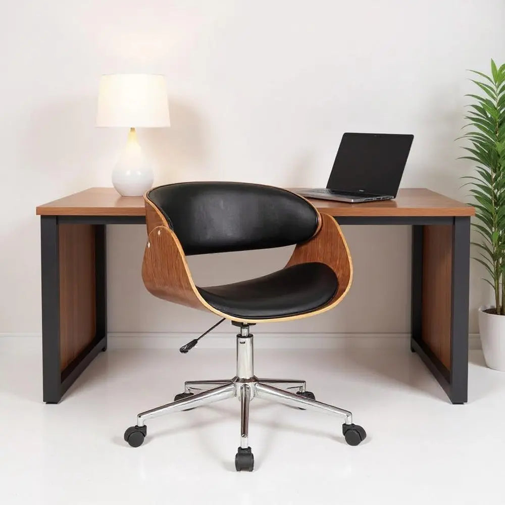 Brown Black and Silver Adjustable Height Swivel Rolling Office Chair - NOBLE HOME INTERIORS