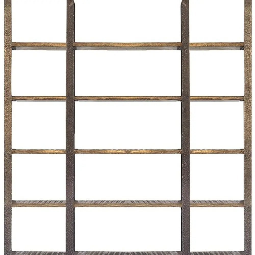 Brown Iron and Solid Wood Six Tier Bookcase - NOBLE HOME INTERIORS