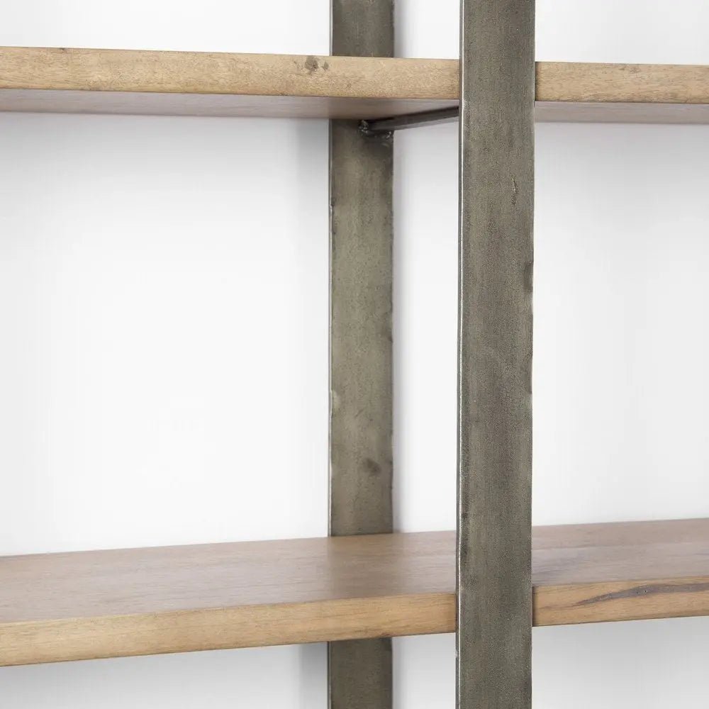 Brown Nickel and Solid Wood Six Tier Bookcase - NOBLE HOME INTERIORS