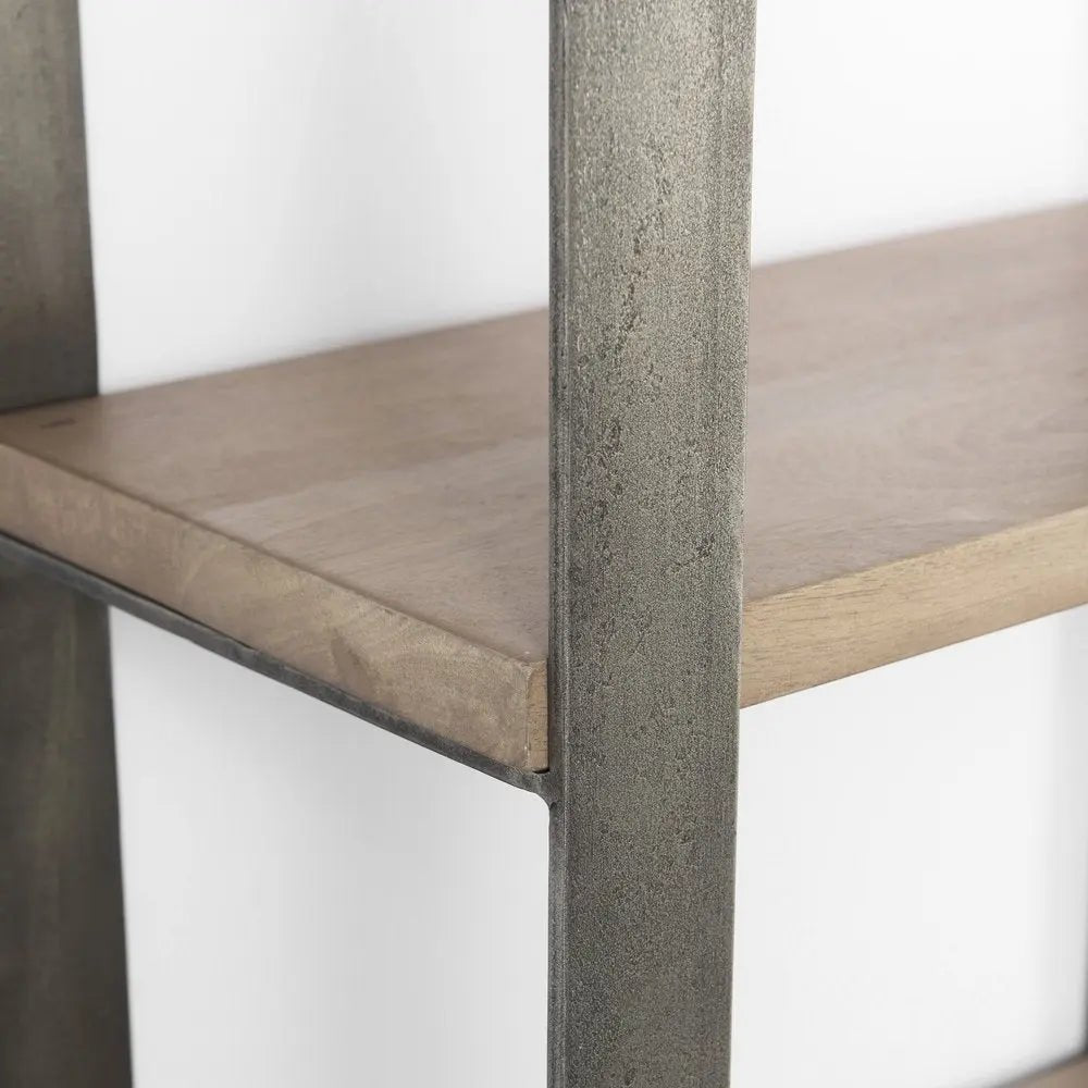 Brown Nickel and Solid Wood Six Tier Bookcase - NOBLE HOME INTERIORS