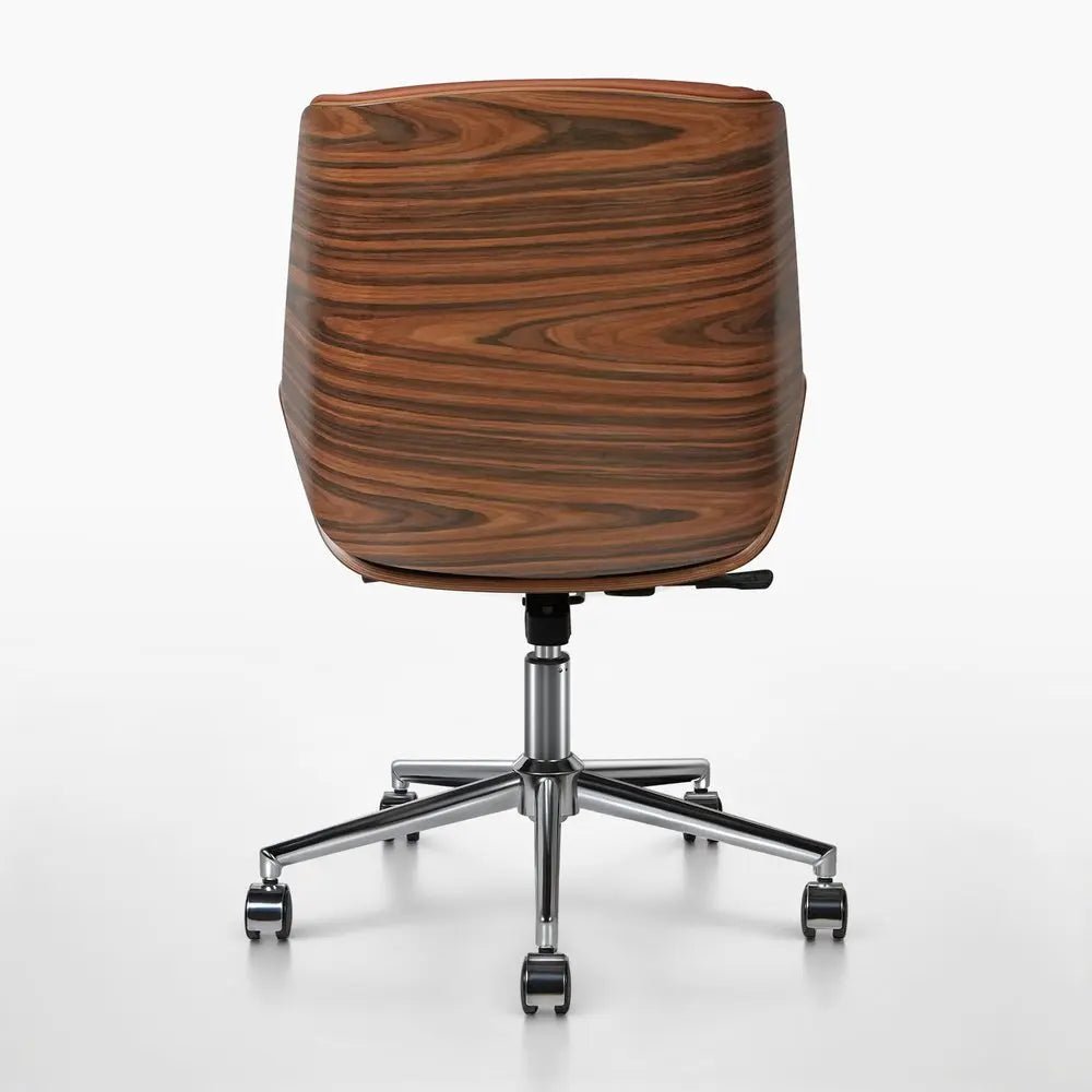 Brown Rosewood and Silver Adjustable Height Swivel Rolling Conference Office Chair - NOBLE HOME INTERIORS