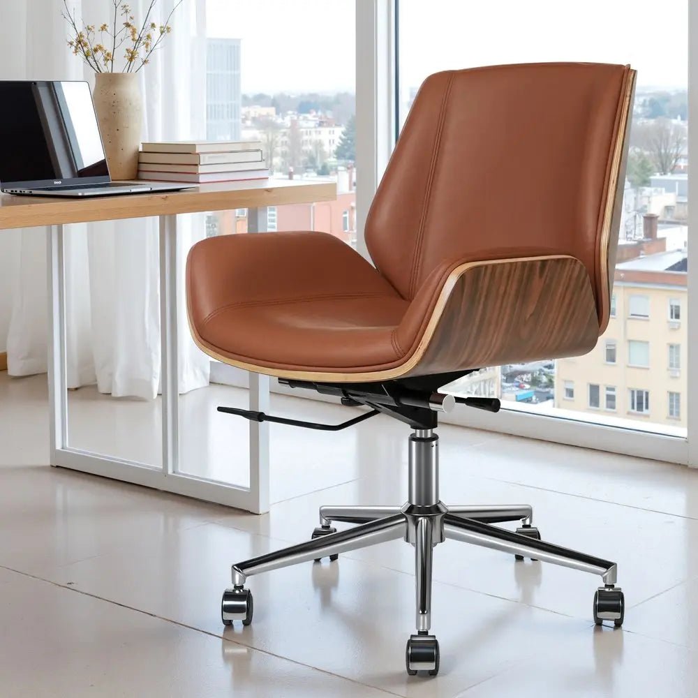 Brown Rosewood and Silver Adjustable Height Swivel Rolling Conference Office Chair - NOBLE HOME INTERIORS