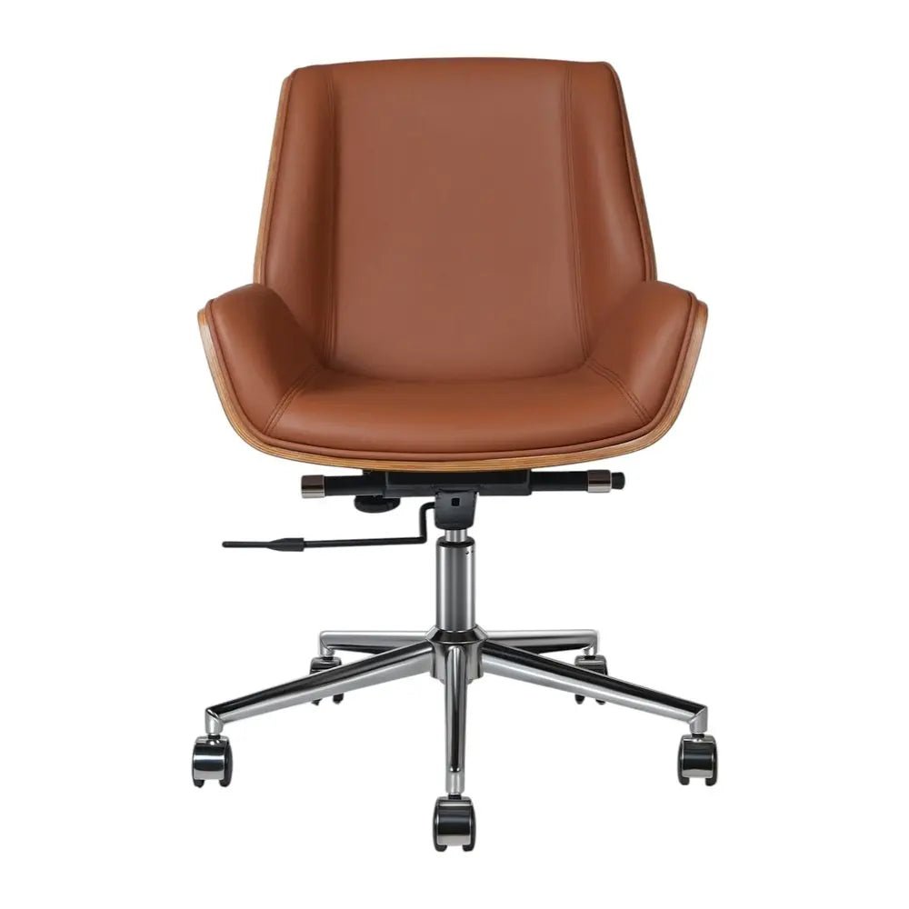 Brown Rosewood and Silver Adjustable Height Swivel Rolling Conference Office Chair - NOBLE HOME INTERIORS