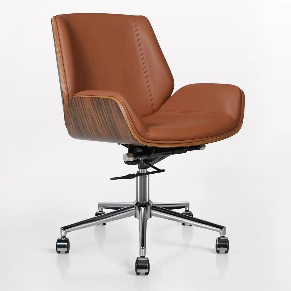 Brown Rosewood and Silver Adjustable Height Swivel Rolling Conference Office Chair - NOBLE HOME INTERIORS