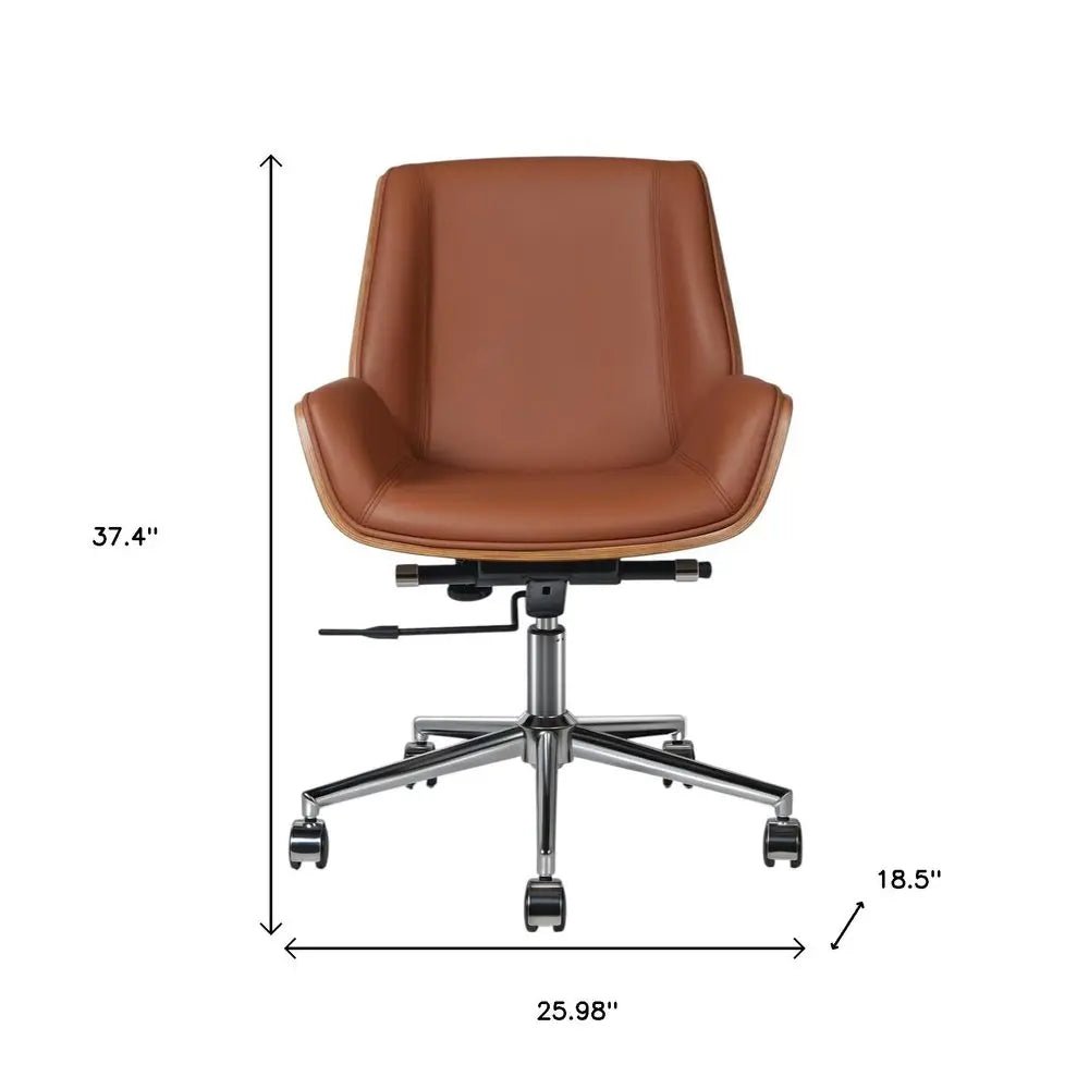 Brown Rosewood and Silver Adjustable Height Swivel Rolling Conference Office Chair - NOBLE HOME INTERIORS
