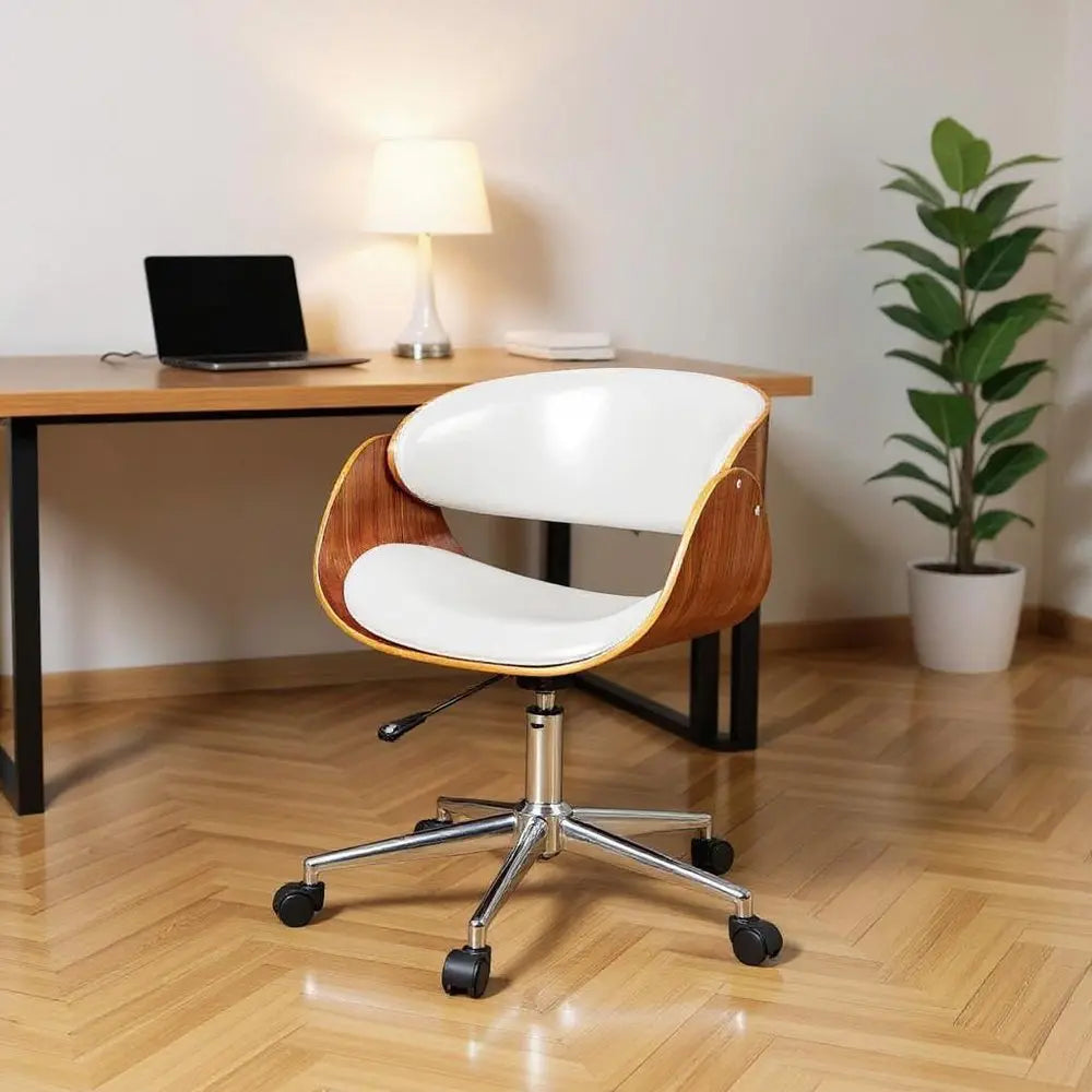 Brown White and Silver Adjustable Height Swivel Rolling Office Chair - NOBLE HOME INTERIORS