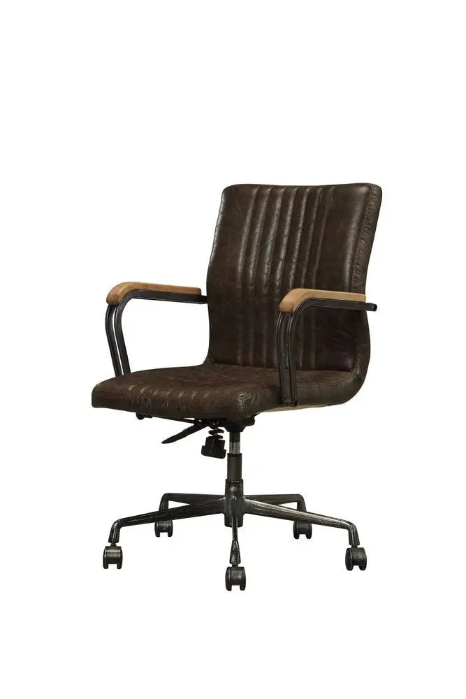 Chocolate and Black Adjustable Swivel Leather Rolling Executive Office Chair - NOBLE HOME INTERIORS