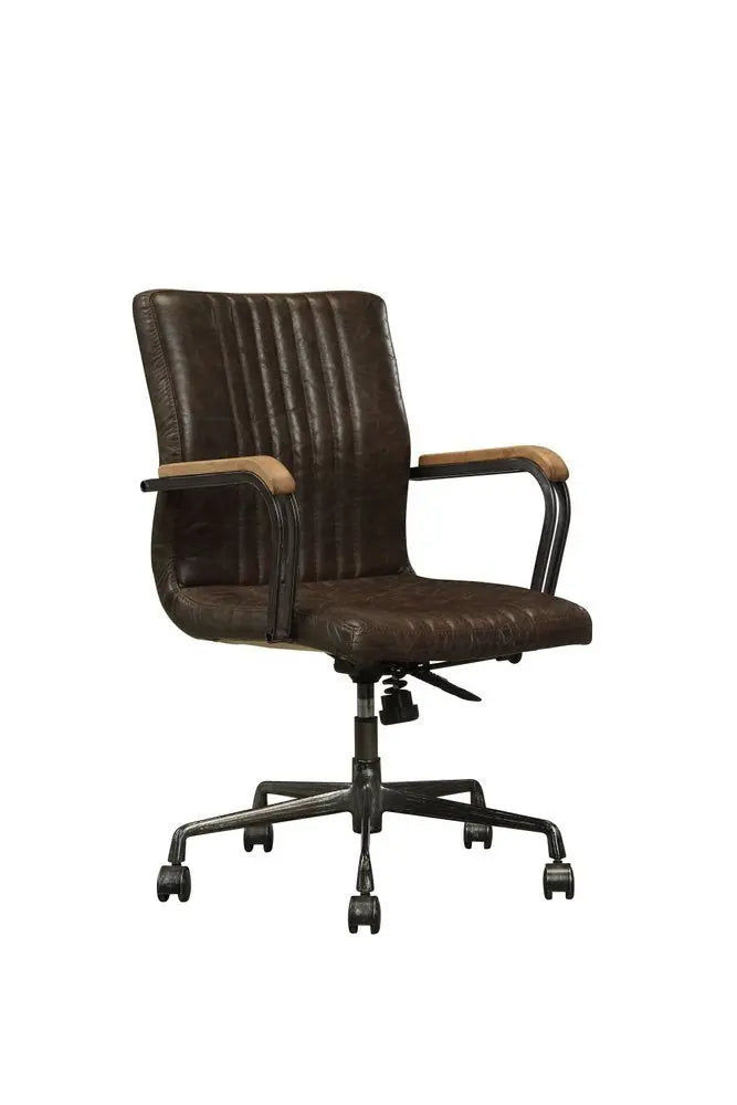 Chocolate and Black Adjustable Swivel Leather Rolling Executive Office Chair - NOBLE HOME INTERIORS