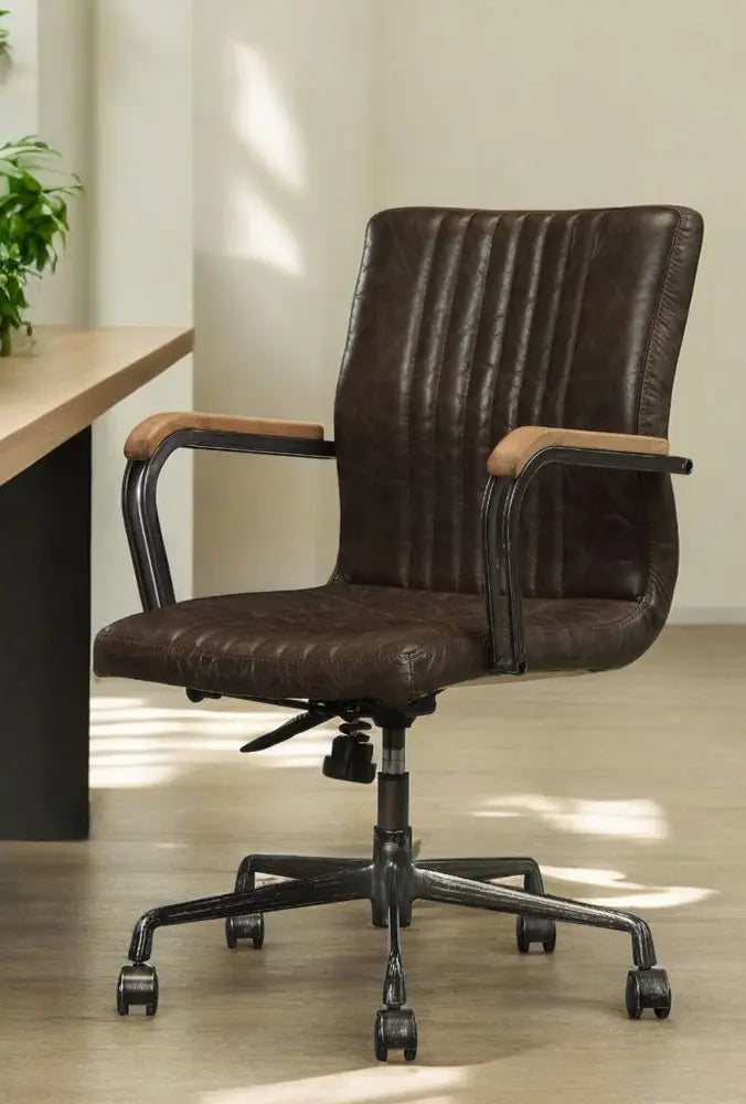 Chocolate and Black Adjustable Swivel Leather Rolling Executive Office Chair - NOBLE HOME INTERIORS