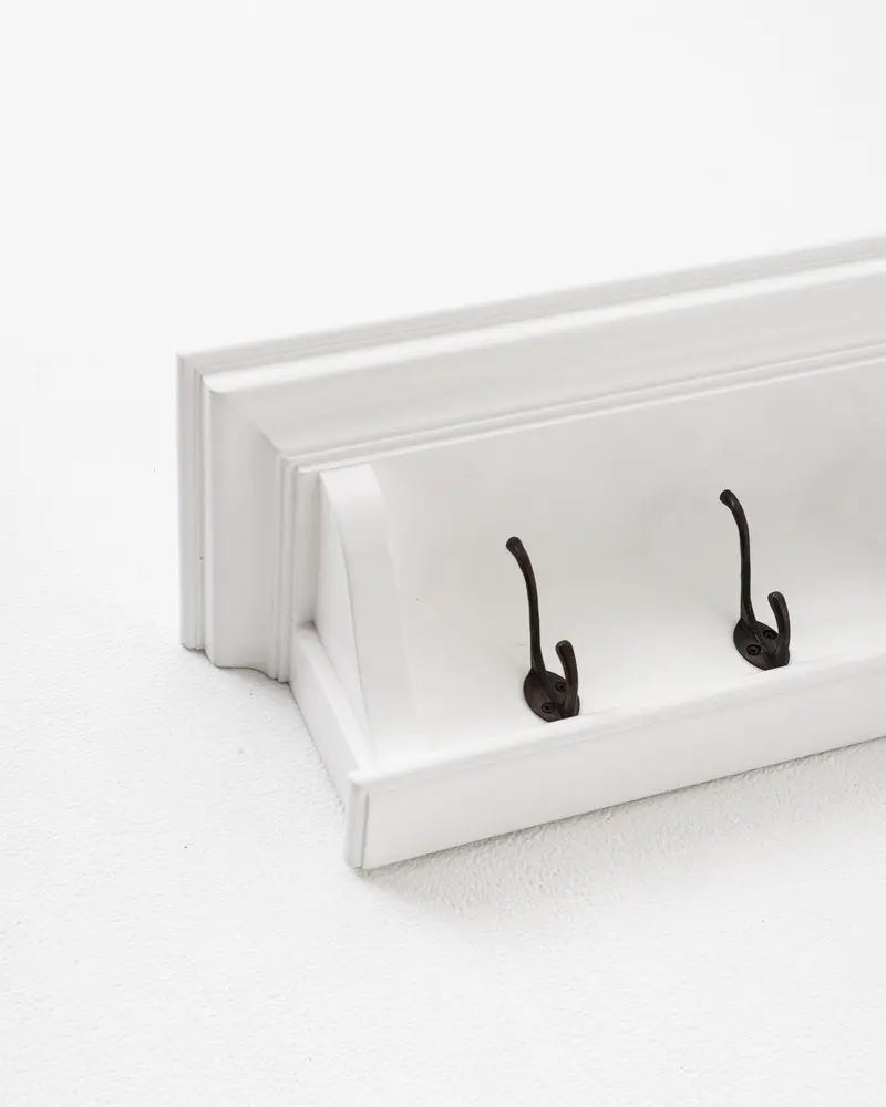 Classic White Wood Wide Four Hook Hanging Coat Rack - NOBLE HOME INTERIORS