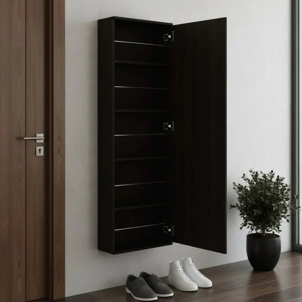 Dark Brown Ten Pair Wall Mounted WoodShoe Rack - NOBLE HOME INTERIORS