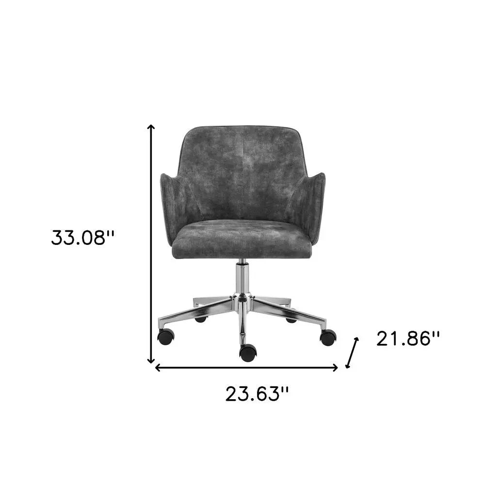 Dark Gray and Silver Velvet and Steel Adjustable Swivel Rolling Conference Office Chair - NOBLE HOME INTERIORS