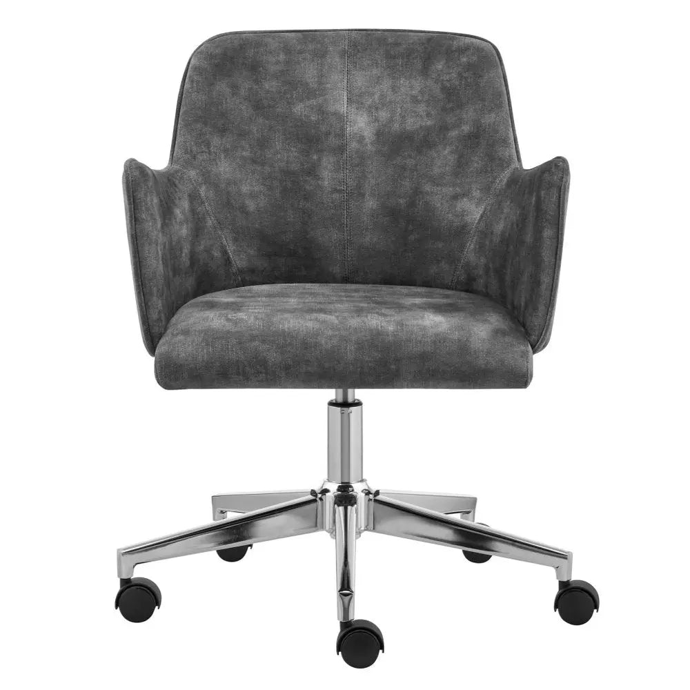 Dark Gray and Silver Velvet and Steel Adjustable Swivel Rolling Conference Office Chair - NOBLE HOME INTERIORS