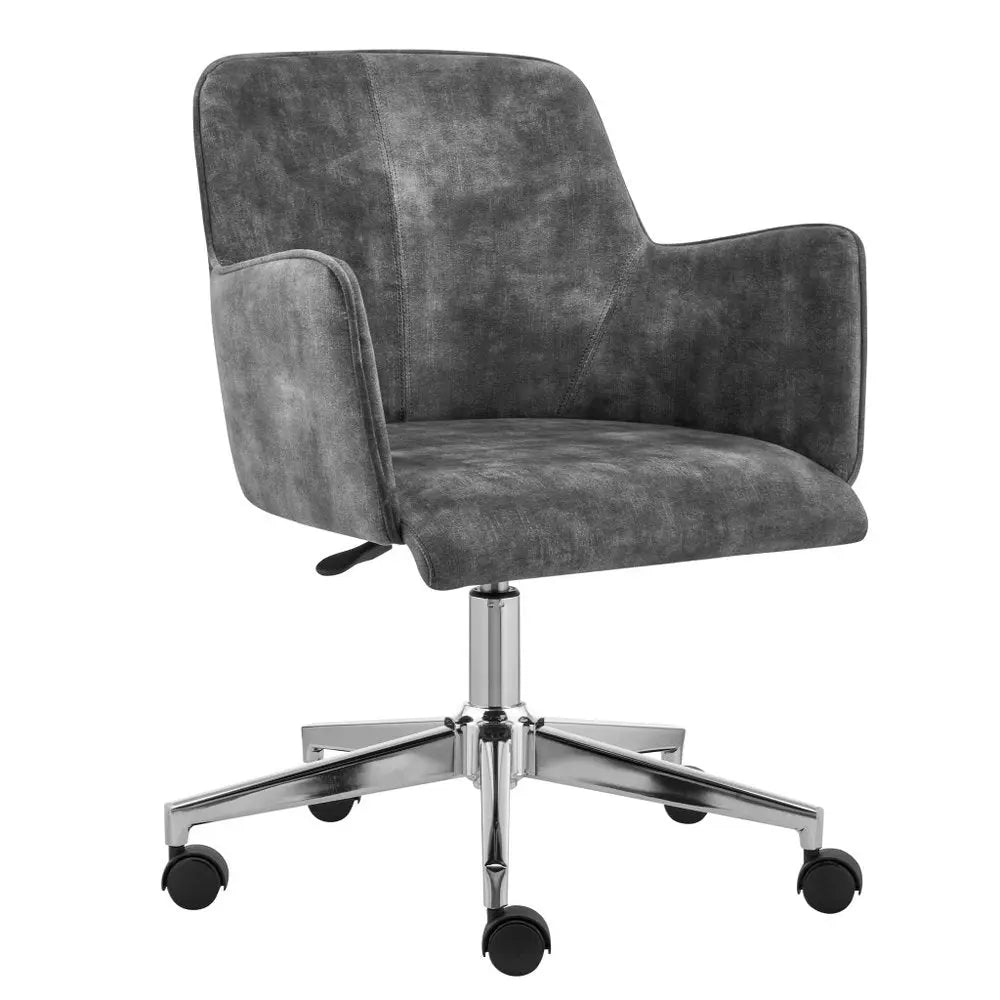 Dark Gray and Silver Velvet and Steel Adjustable Swivel Rolling Conference Office Chair - NOBLE HOME INTERIORS