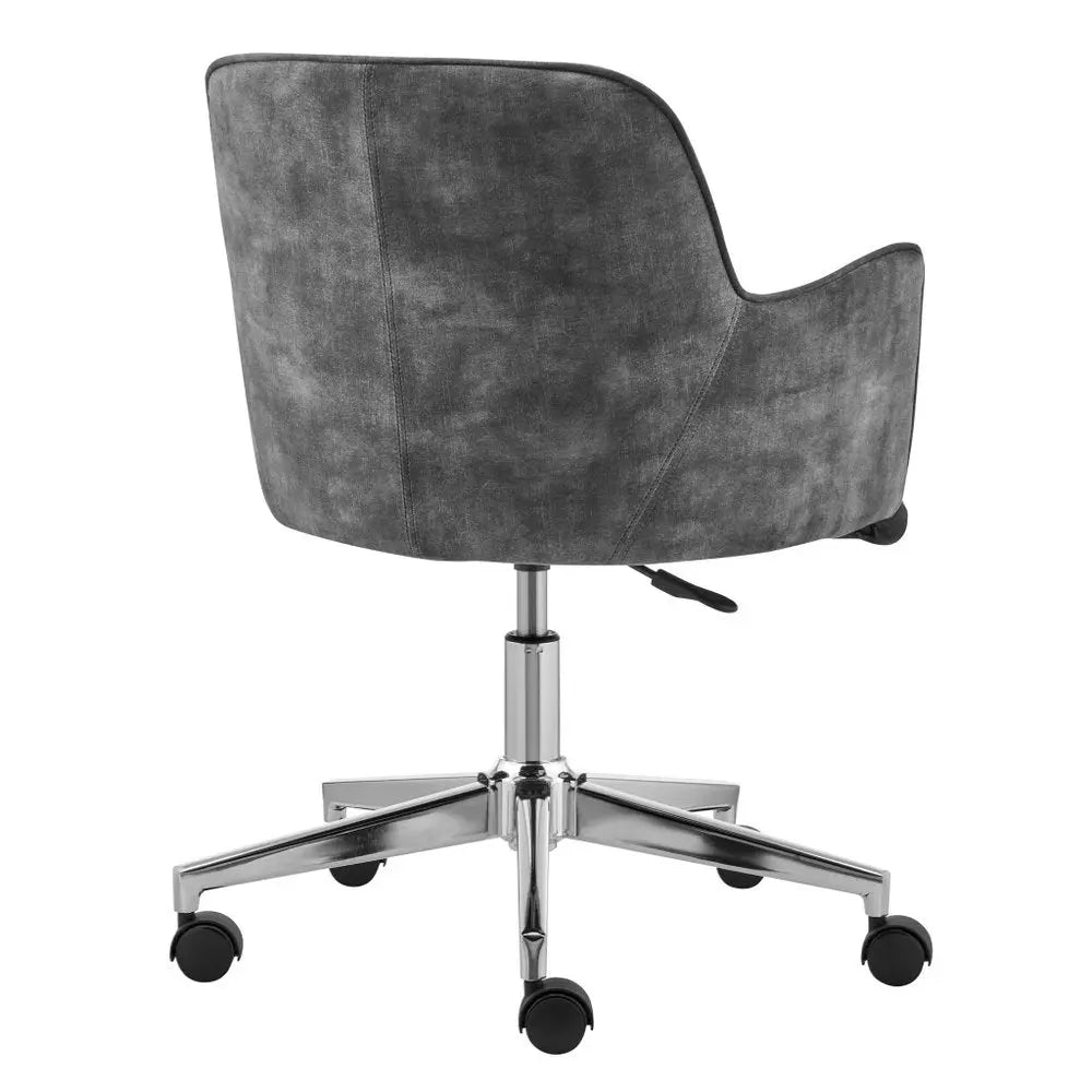 Dark Gray and Silver Velvet and Steel Adjustable Swivel Rolling Conference Office Chair - NOBLE HOME INTERIORS
