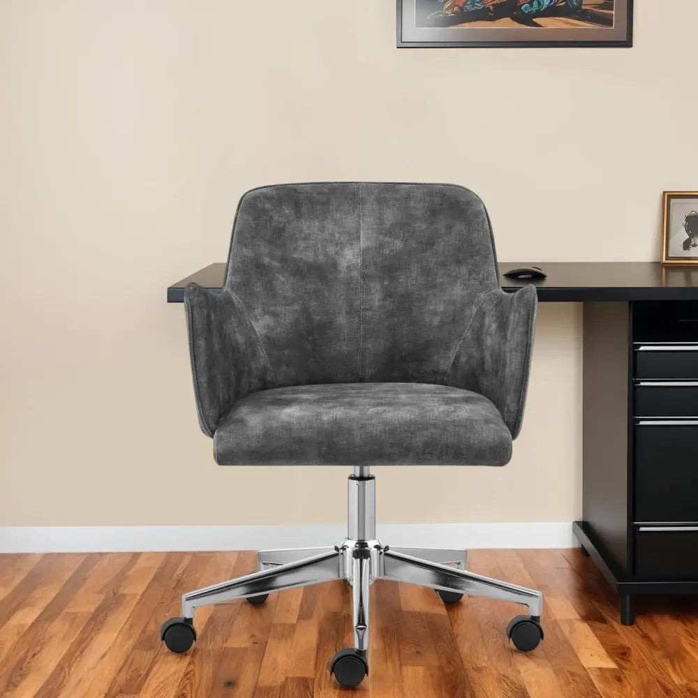 Dark Gray and Silver Velvet and Steel Adjustable Swivel Rolling Conference Office Chair - NOBLE HOME INTERIORS
