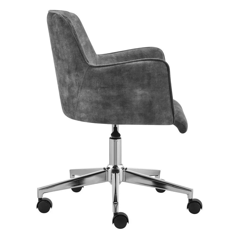 Dark Gray and Silver Velvet and Steel Adjustable Swivel Rolling Conference Office Chair - NOBLE HOME INTERIORS