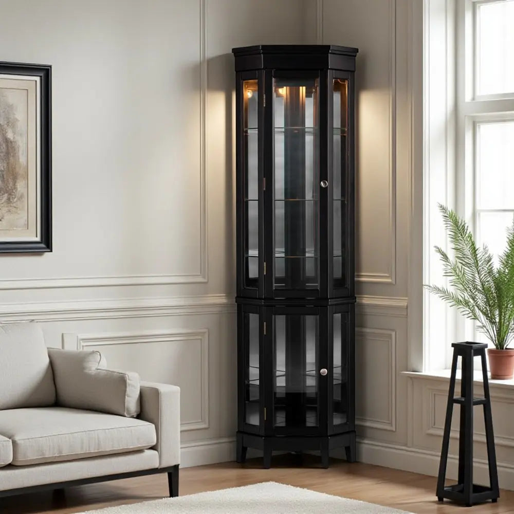 Elegant Black Lighted Curio Cabinet - NOVA HOME FURNITURE