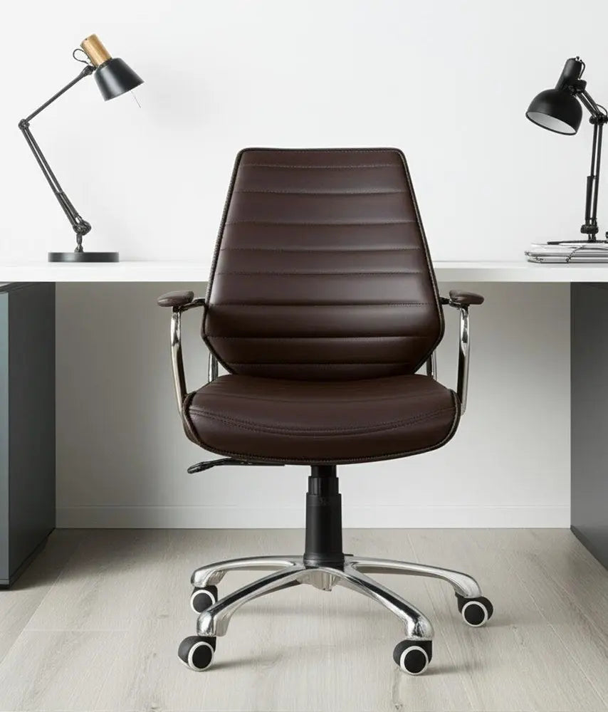 Espresso and Silver Adjustable Height Swivel Rolling Office Chair - NOBLE HOME INTERIORS