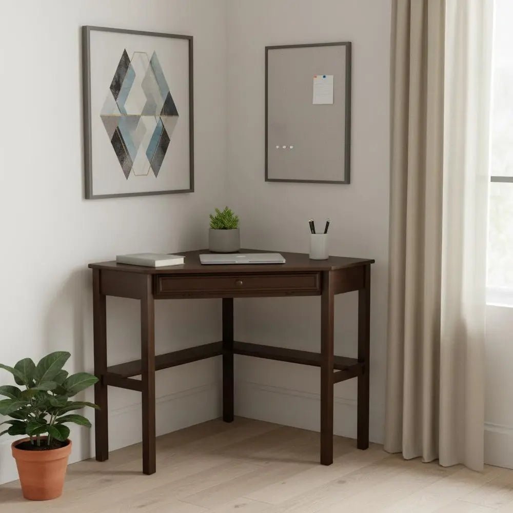 Espresso Corner Computer Desk - NOBLE HOME INTERIORS
