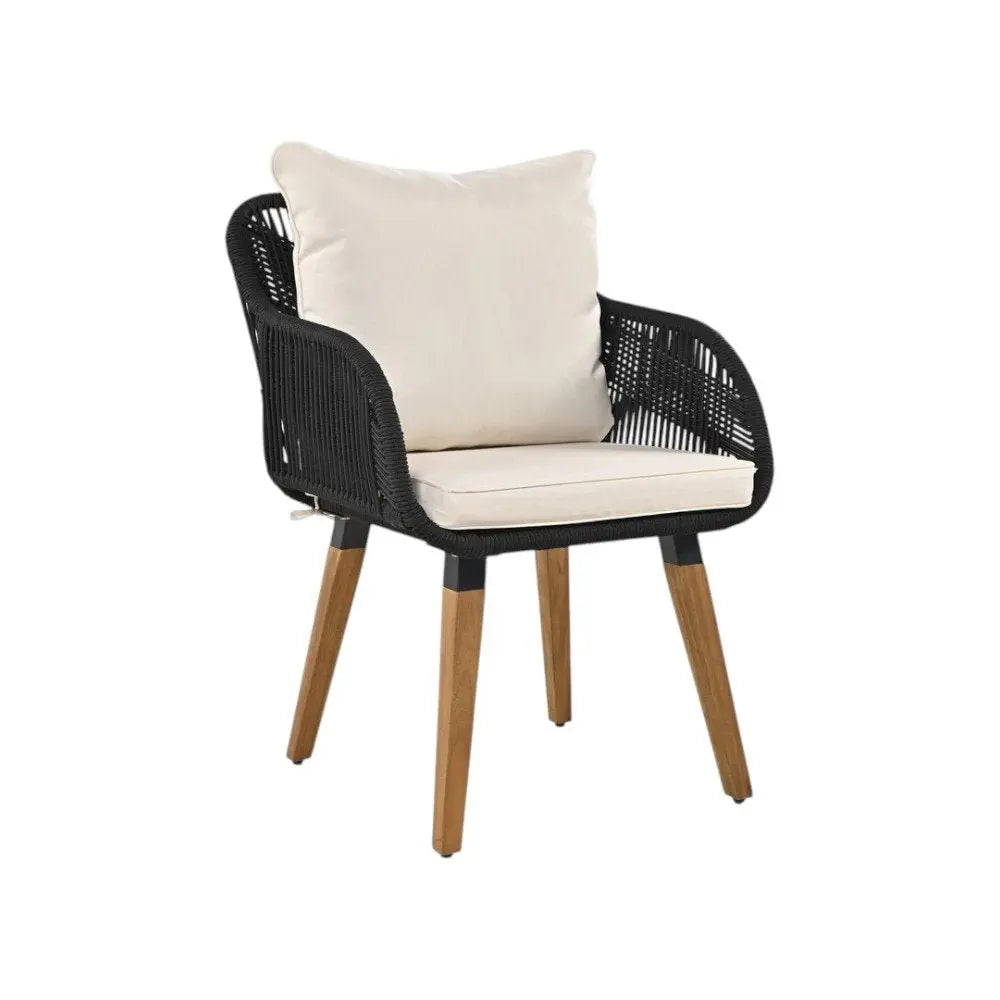 Five Piece Black and Beige Wicker Upholstered Cushions Two Person Seating Group With Table - NOBLE HOME INTERIORS