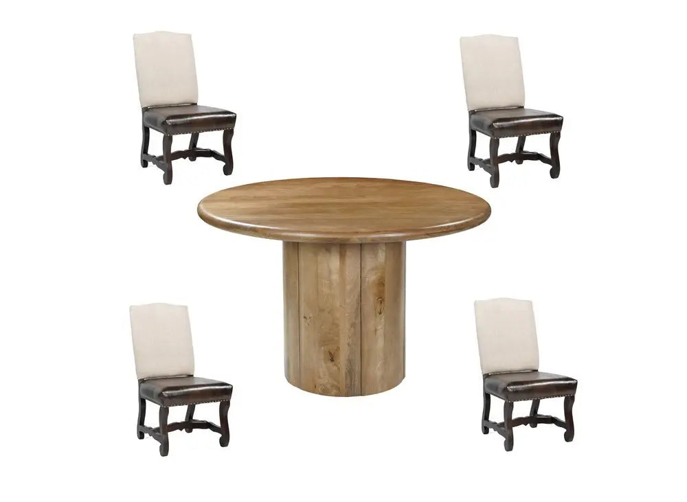 Five Piece Brown Round Solid Wood Dining Set with Four Chairs - NOVA HOME FURNITURE
