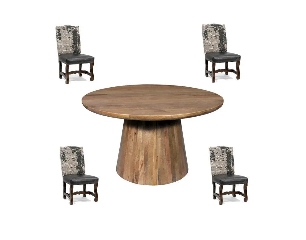 Five Piece Brown Round Solid Wood Dining Set with Four Chairs - NOVA HOME FURNITURE