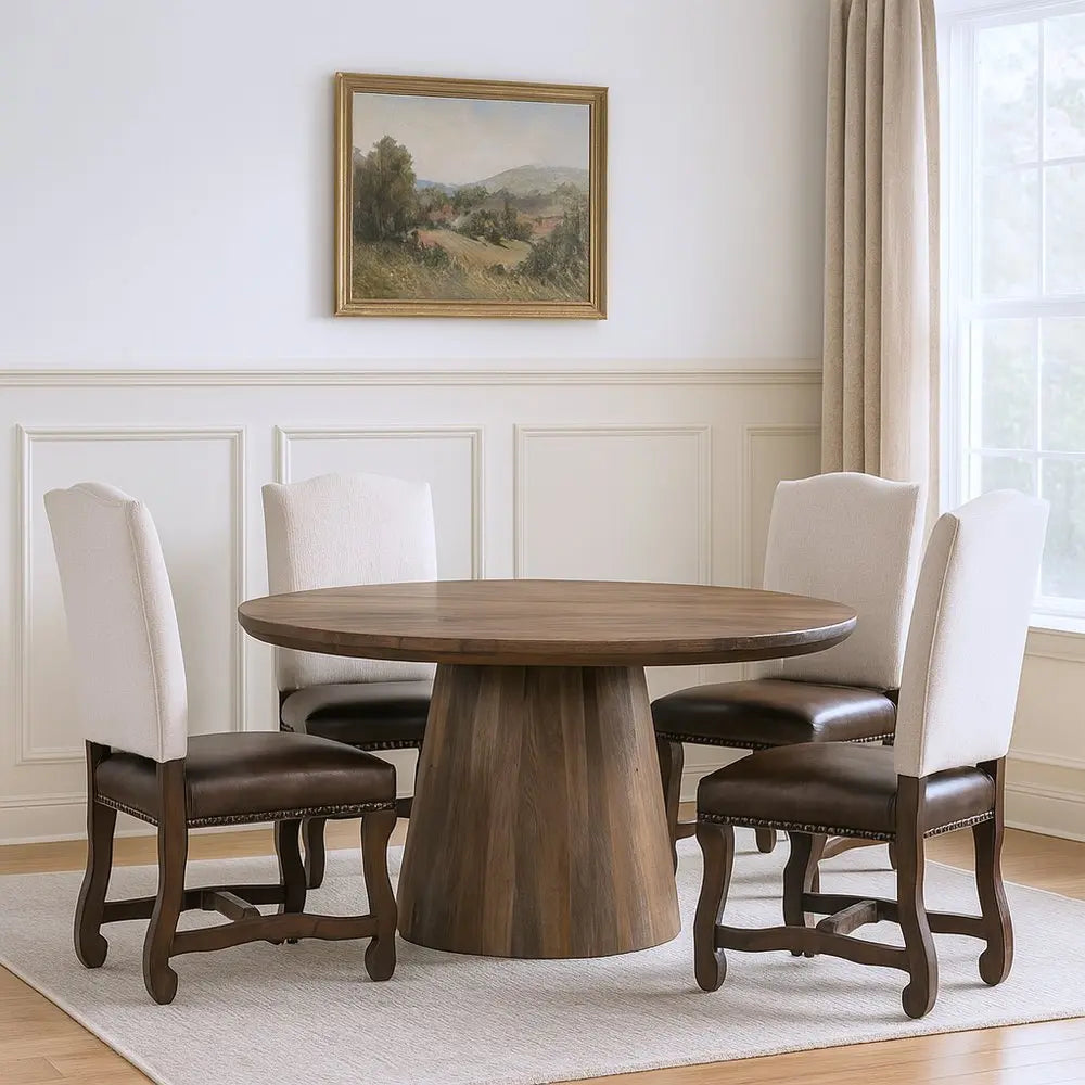 Five Piece Brown Round Solid Wood Dining Set with Four Chairs - NOVA HOME FURNITURE