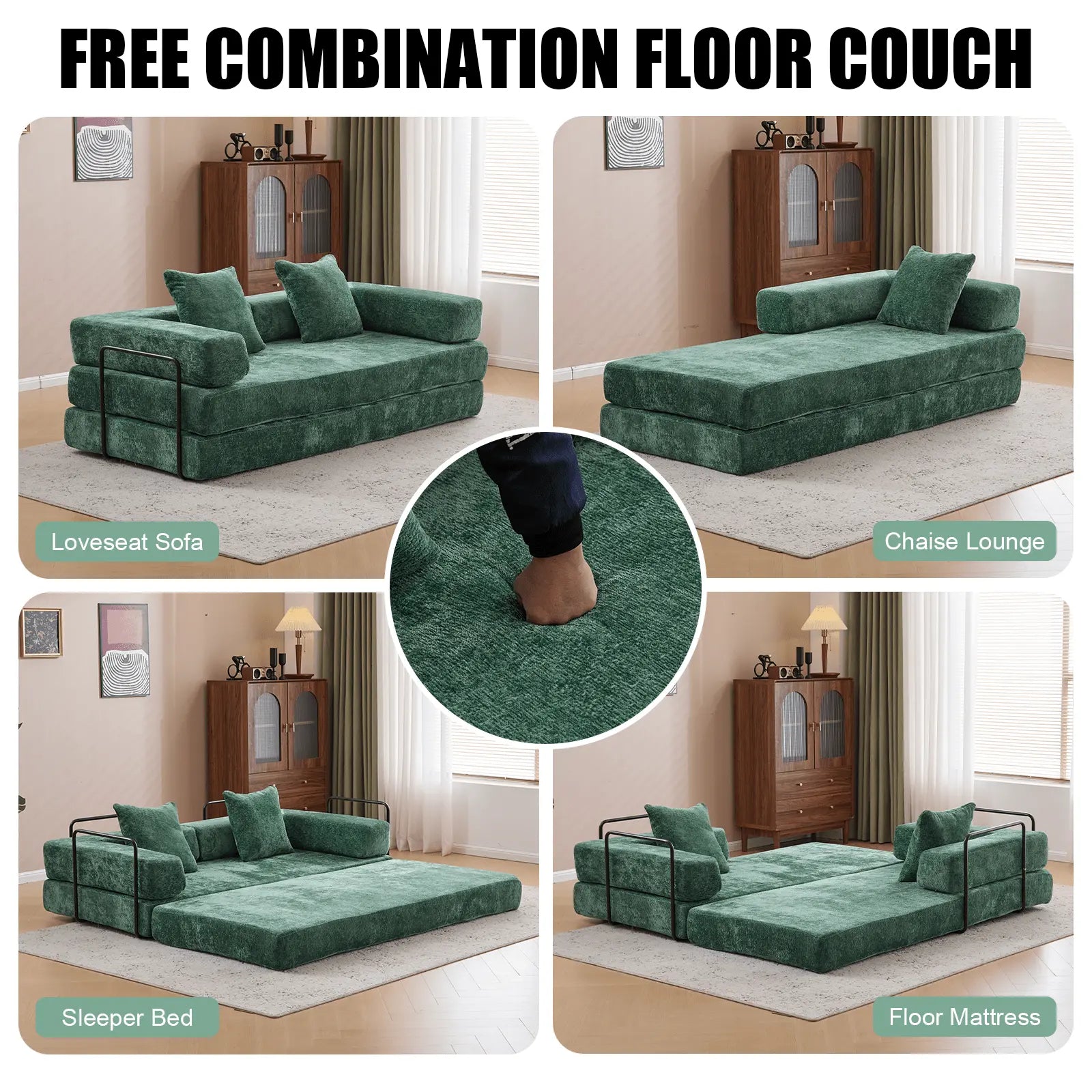 Floor Couch,Compression Sofa,Convertible Floor Sofa Bed - with Pillow Back Support Armrest,Comfy Futon Couch Lounge Sleeper Bed,Flannel fabric - NOVA - HOME - FURNITURE