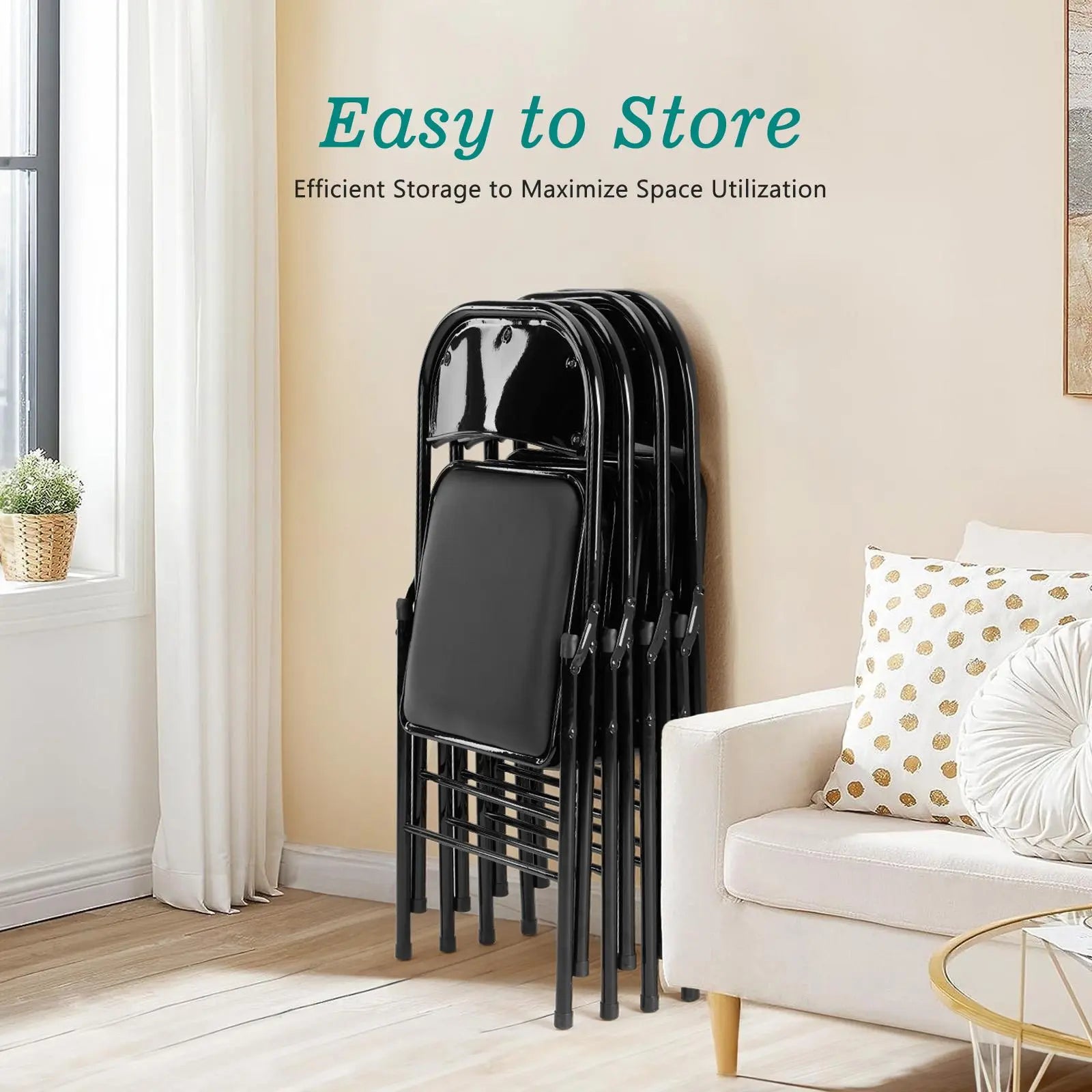 Folding Chair, Leather Padded Folding Chairs, Easy to Use and Store, Outdoor and Indoor, for Home, Office, Party, Comfy, Black - NOVA - HOME - FURNITURE