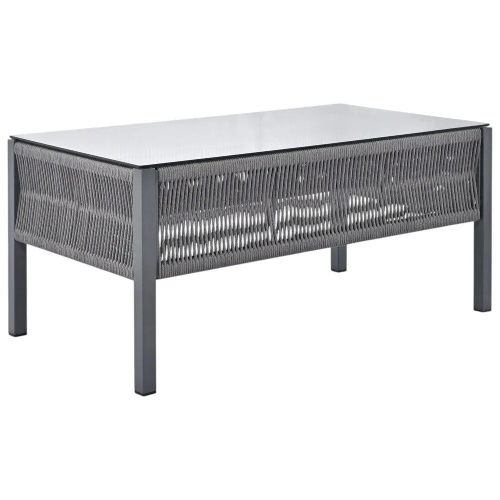 Four Piece Gray Metal Upholstered Cushions Sofa Seating Group With Table - NOBLE HOME INTERIORS